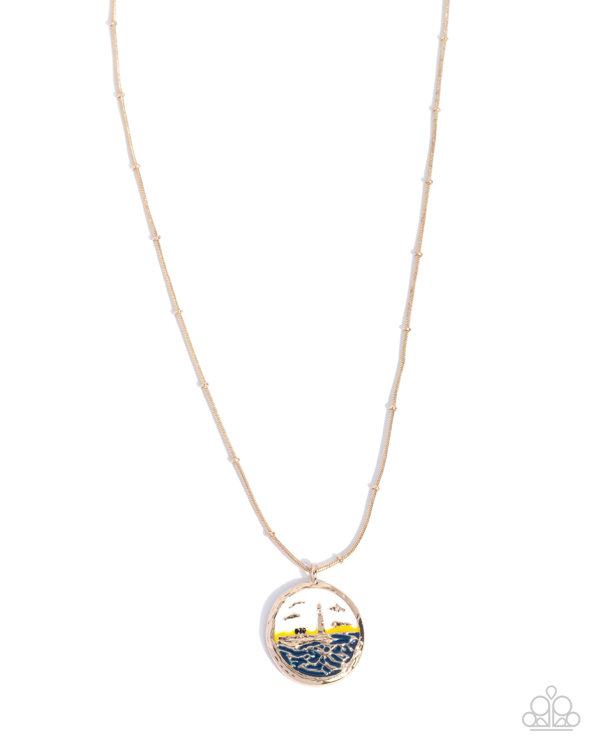 Necklace with a pendant featuring a ship on a white background