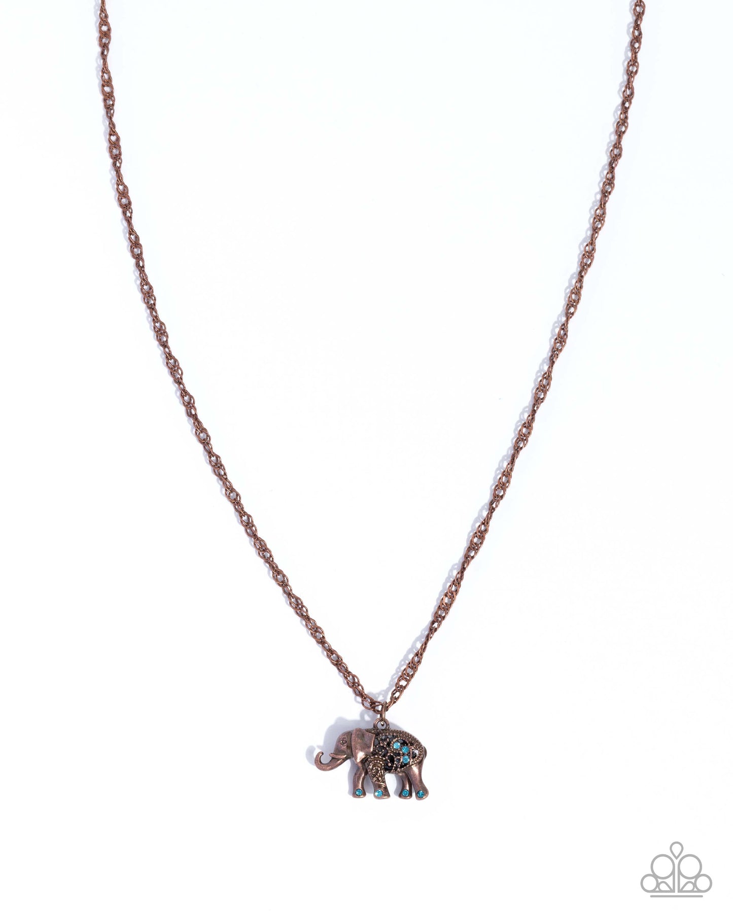 Necklace with an elephant pendant on a white background