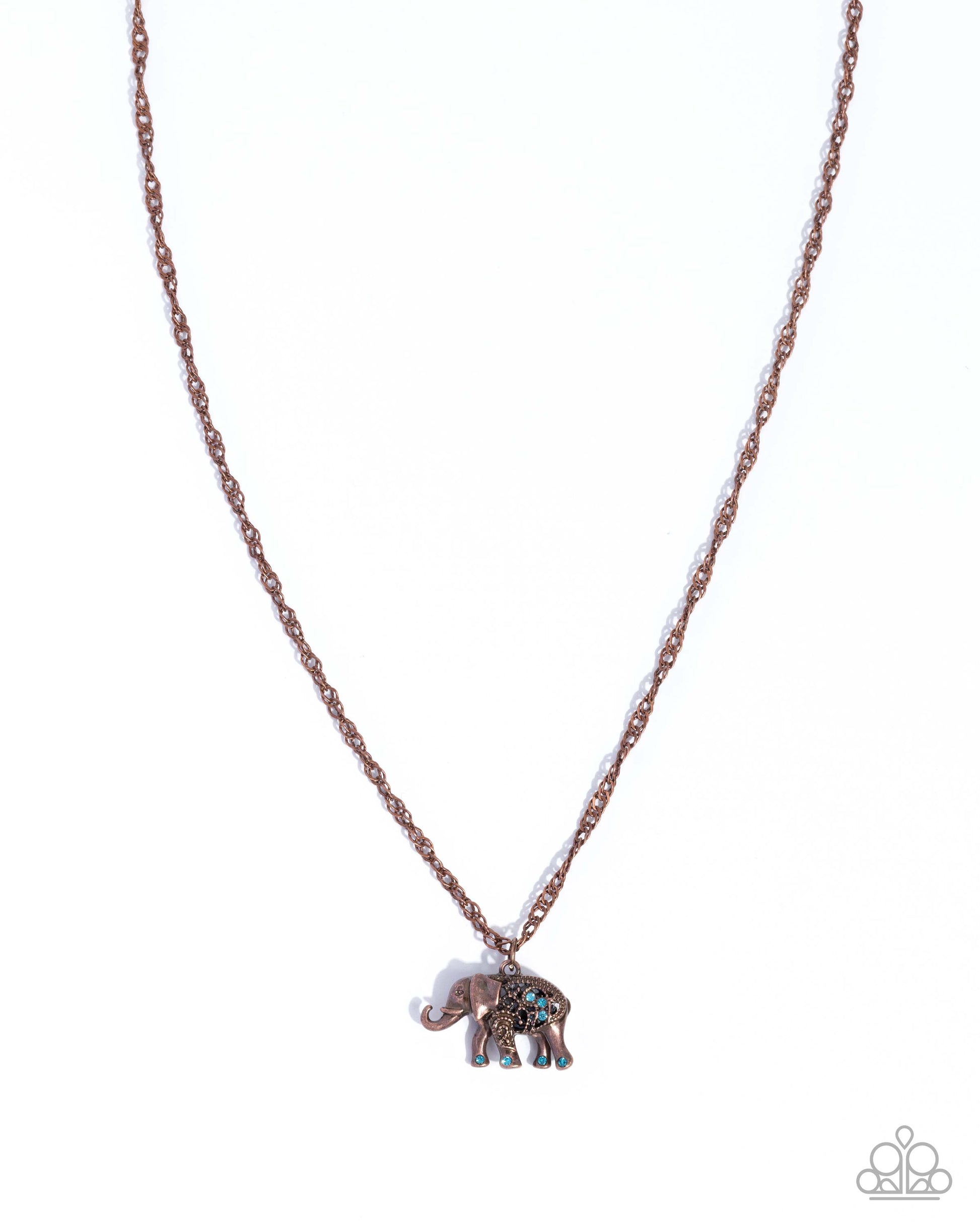 Necklace with an elephant pendant on a white background