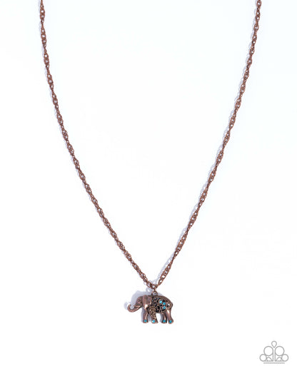 Necklace with an elephant pendant on a white background