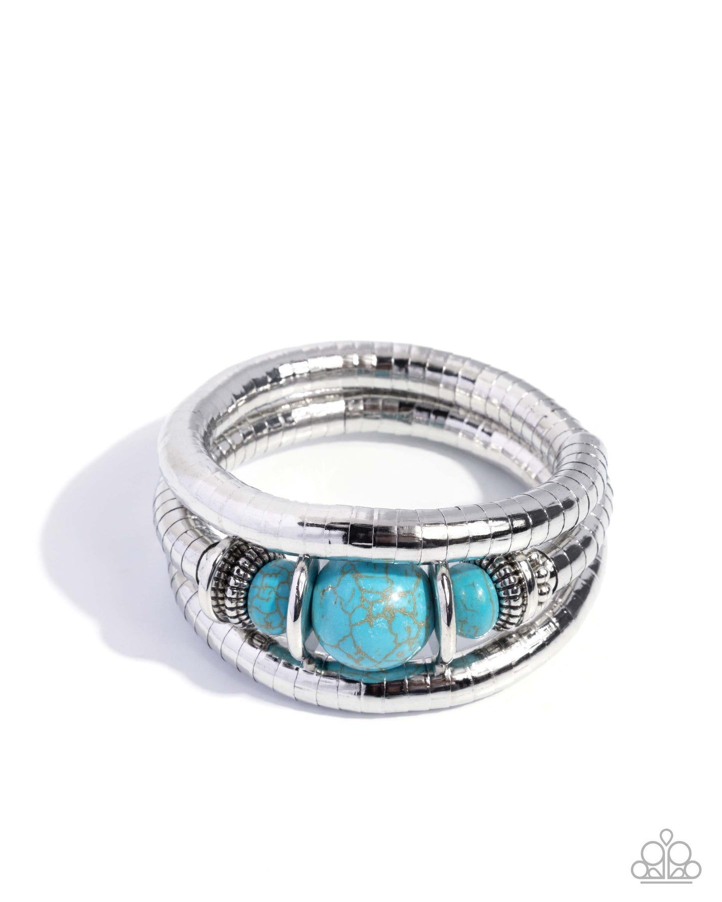 Silver ring with turquoise stones on a white background