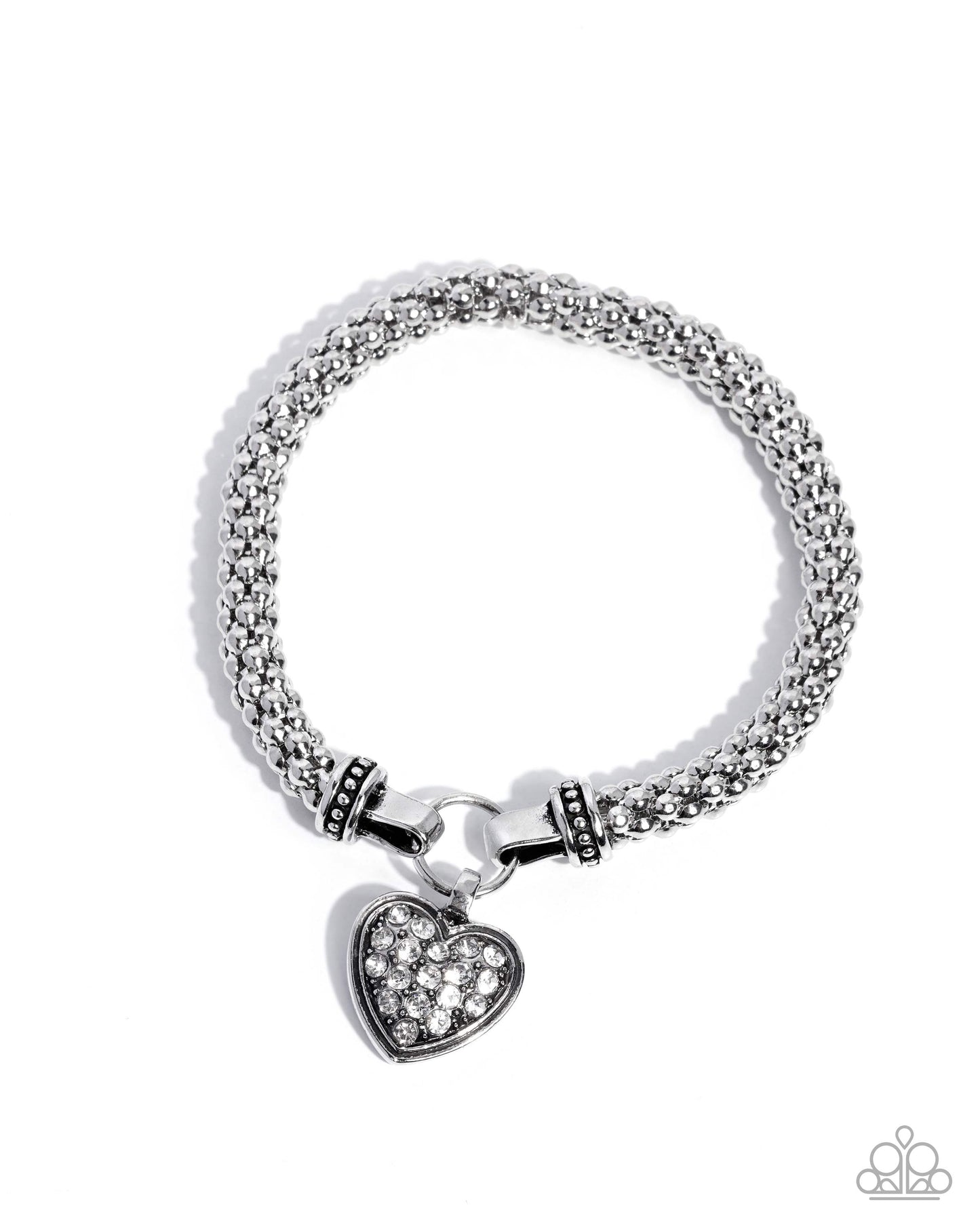 Heartfelt Hostess white rhinestone heart stretch bracelet with silver beads | Jewelry by Bretta
