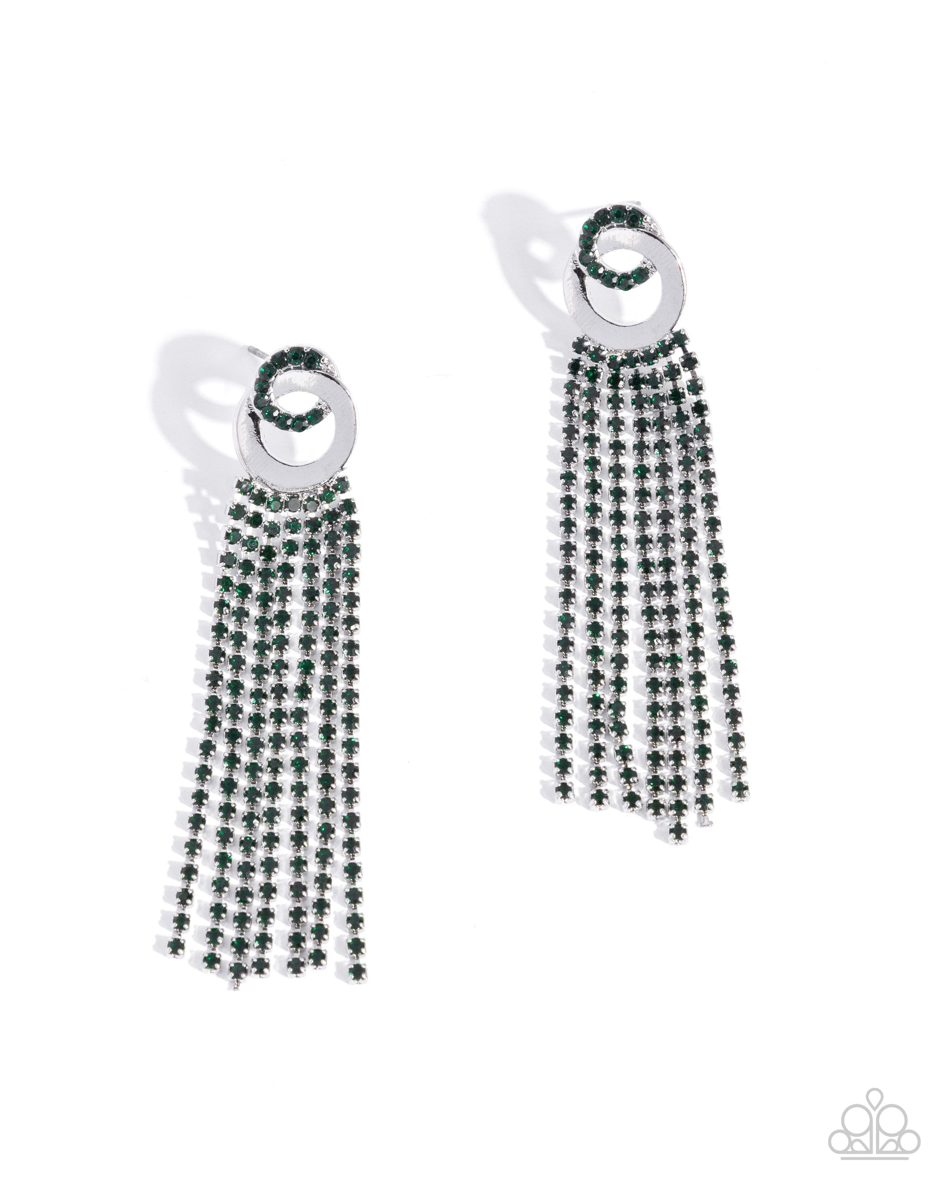 Pair of earrings with black beaded tassels on a white background