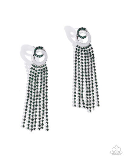 Pair of earrings with black beaded tassels on a white background