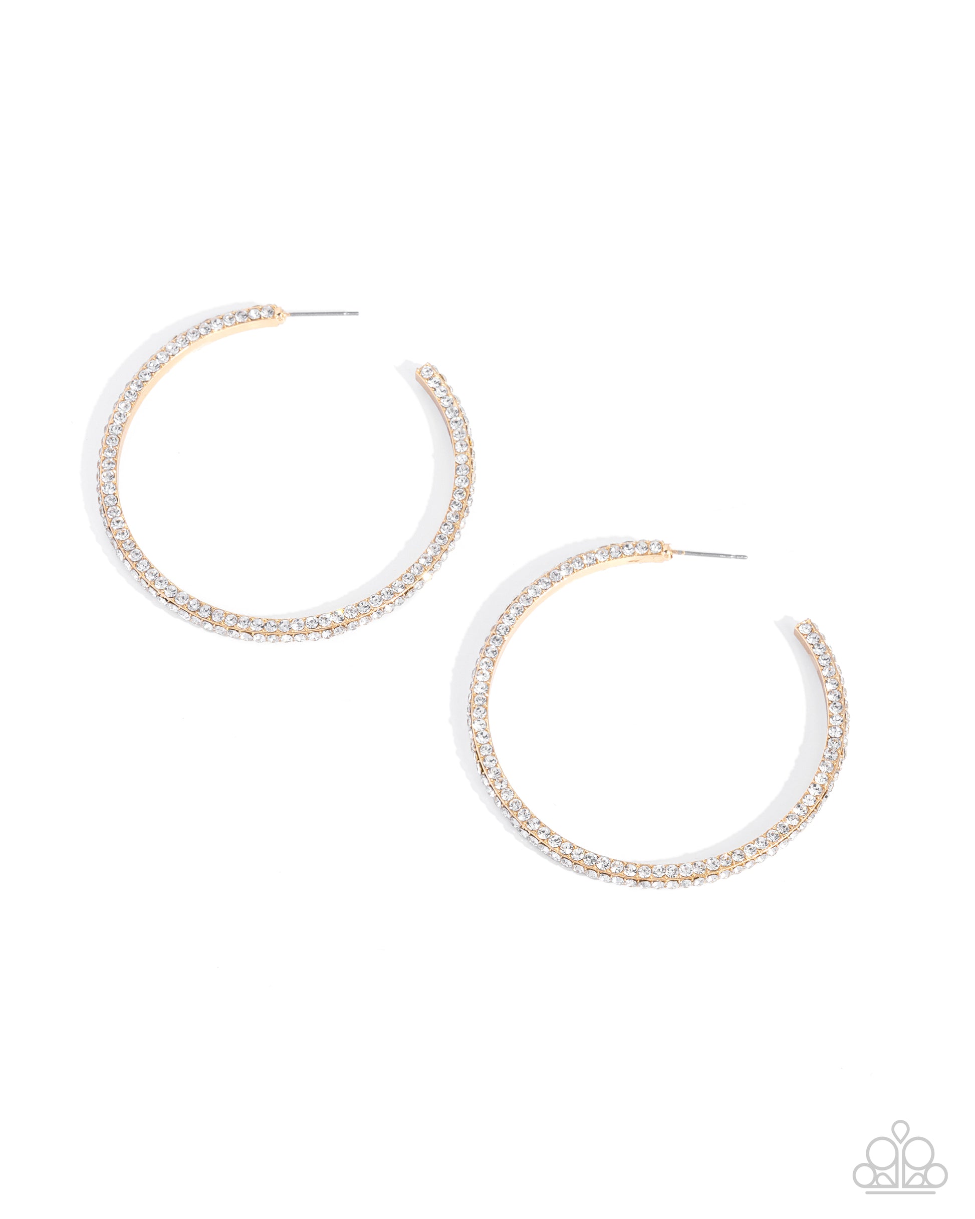 Gold hoop earrings with pearl-like beads on a white background