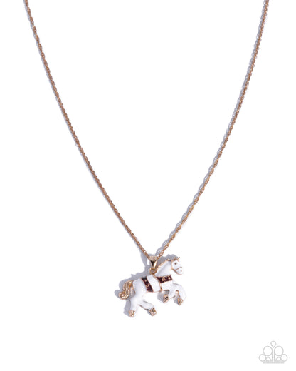 Necklace with a white unicorn pendant on a white background