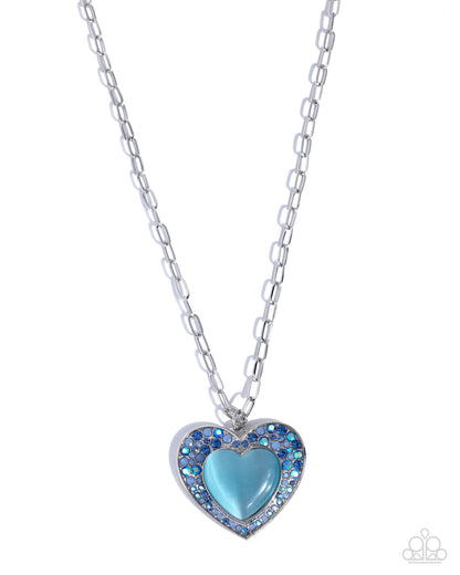Necklace with a heart-shaped blue pendant on a white background