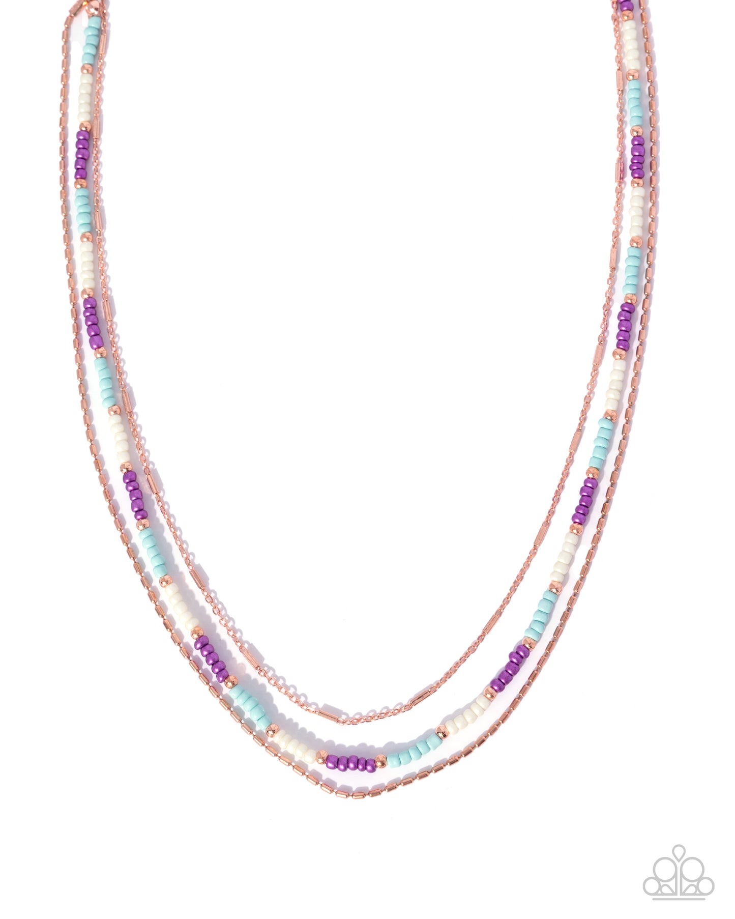 Multicolored beaded necklace on a white background