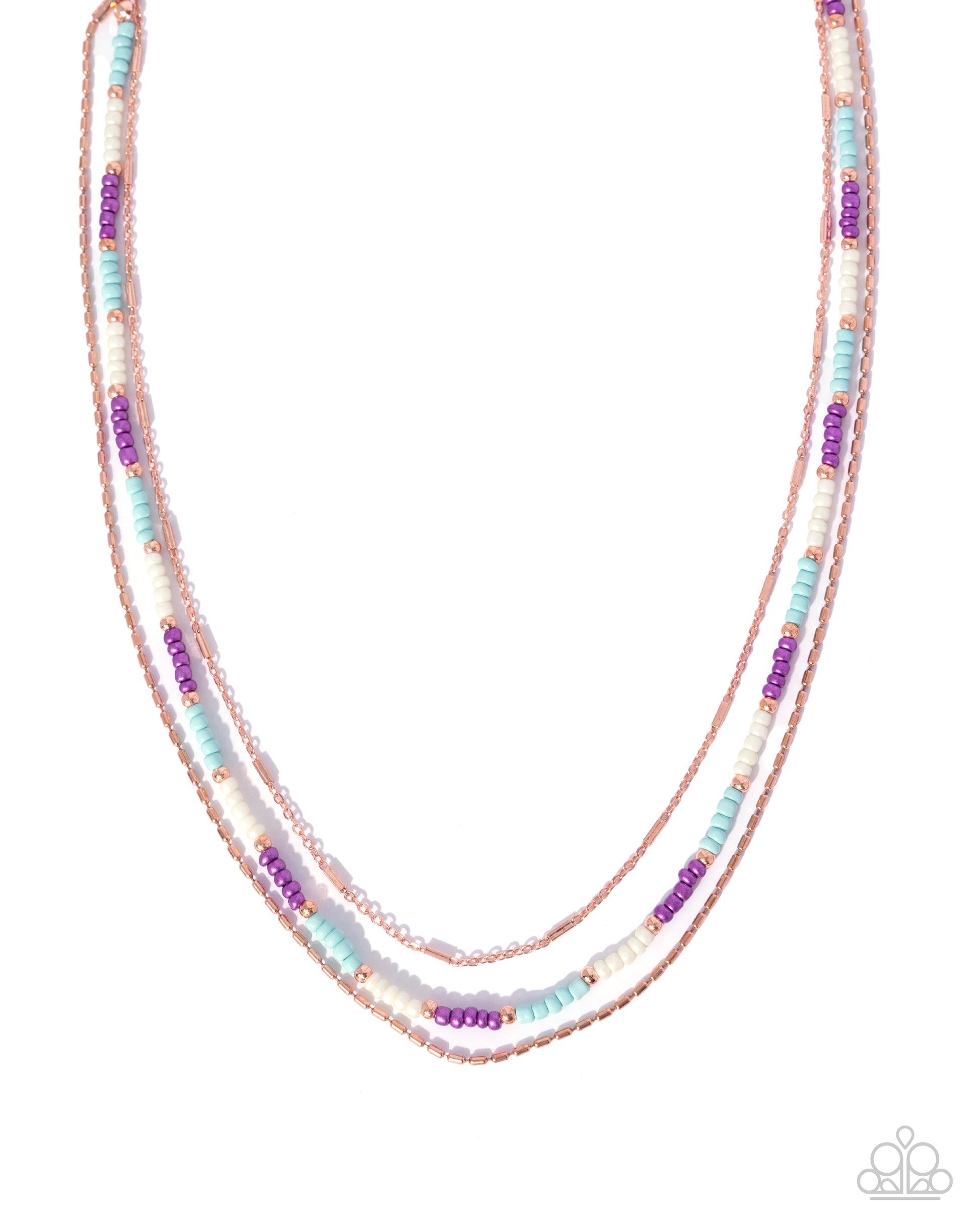 Multicolored beaded necklace on a white background
