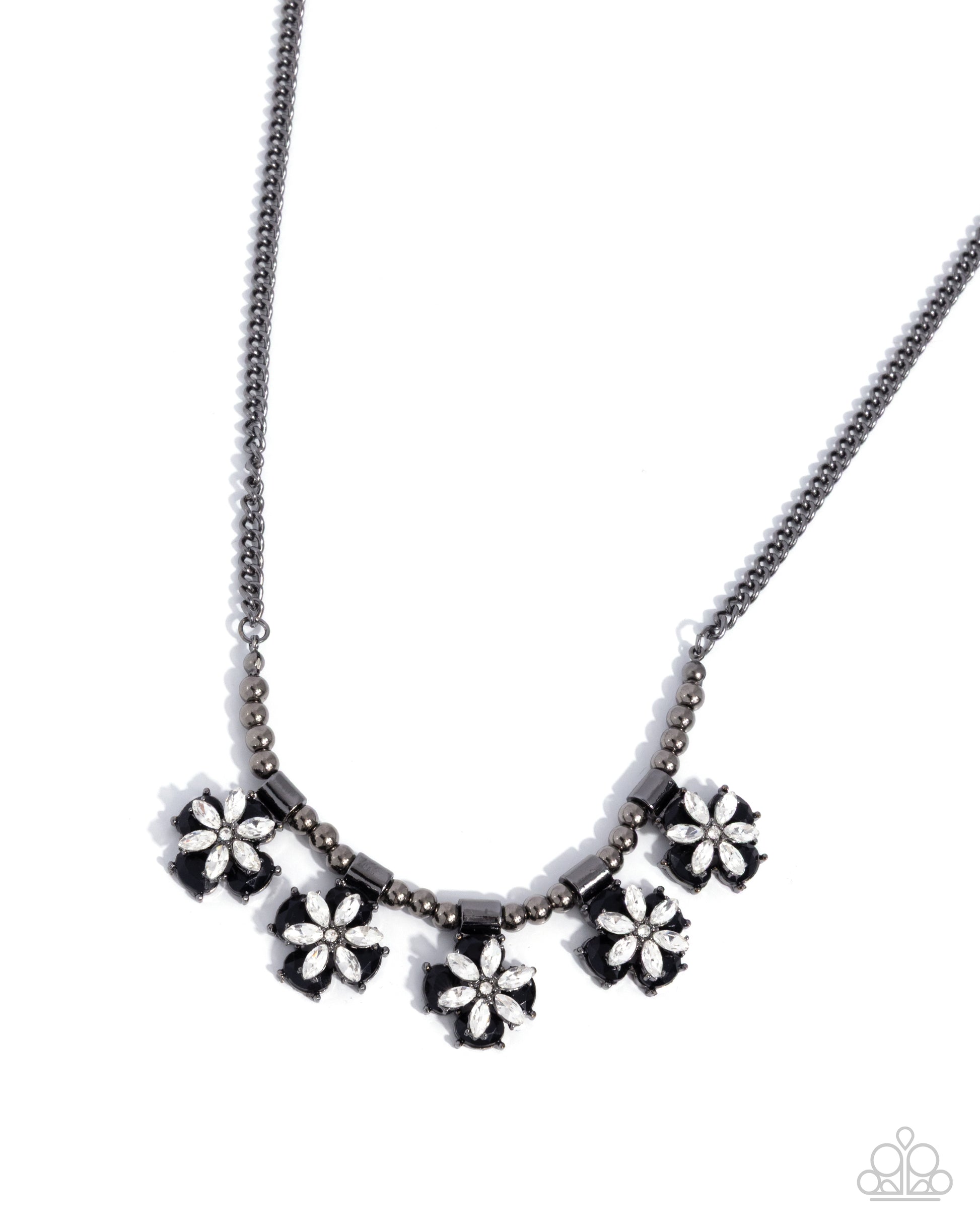 Necklace with floral pendants on a white background