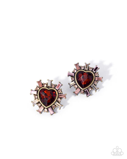 Flirty Feature brass topaz heart post earrings