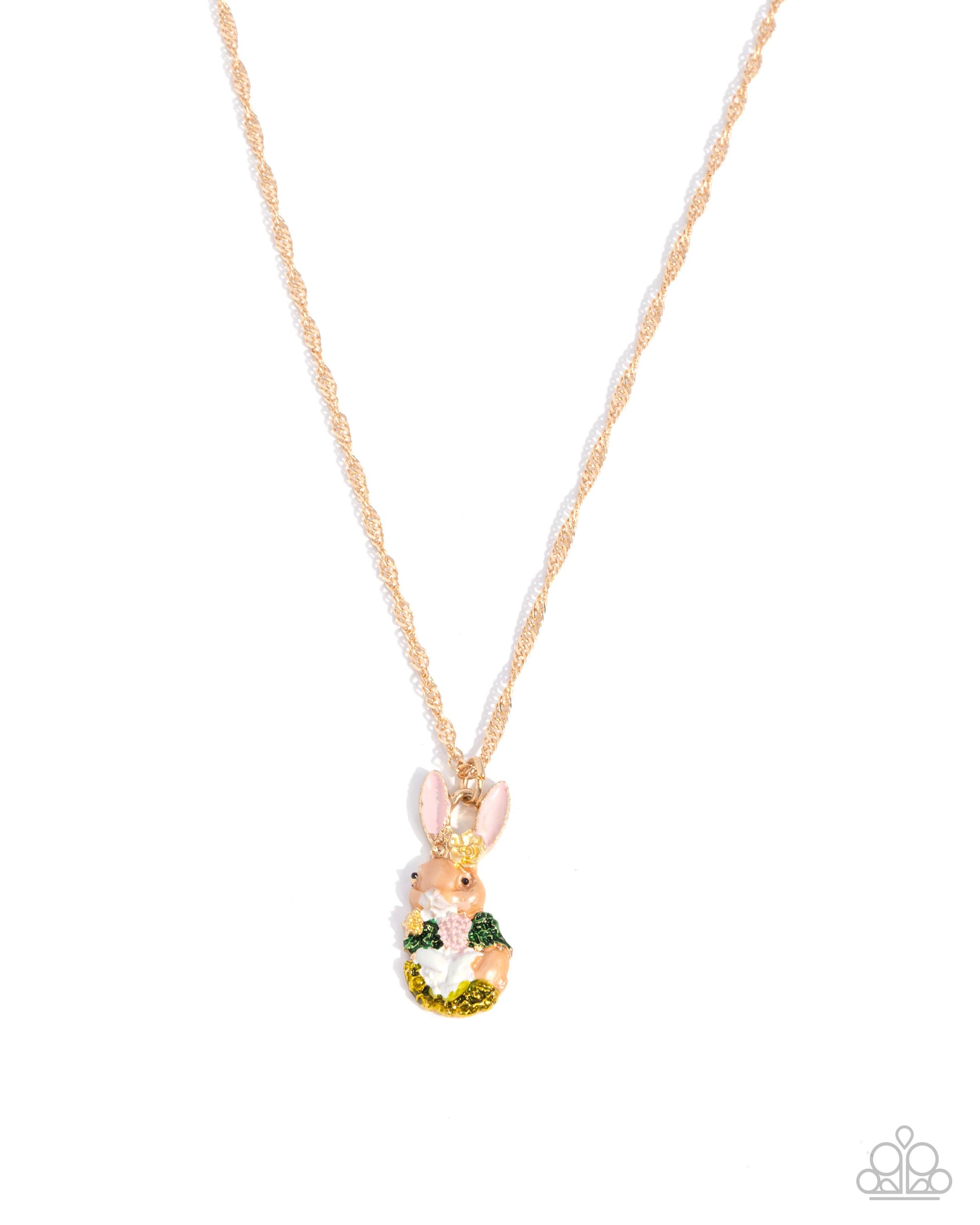 Necklace with a bunny pendant on a white background
