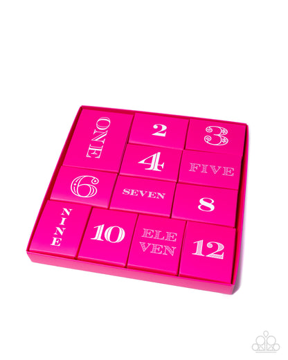 Pink advent calendar with numbers on a white background