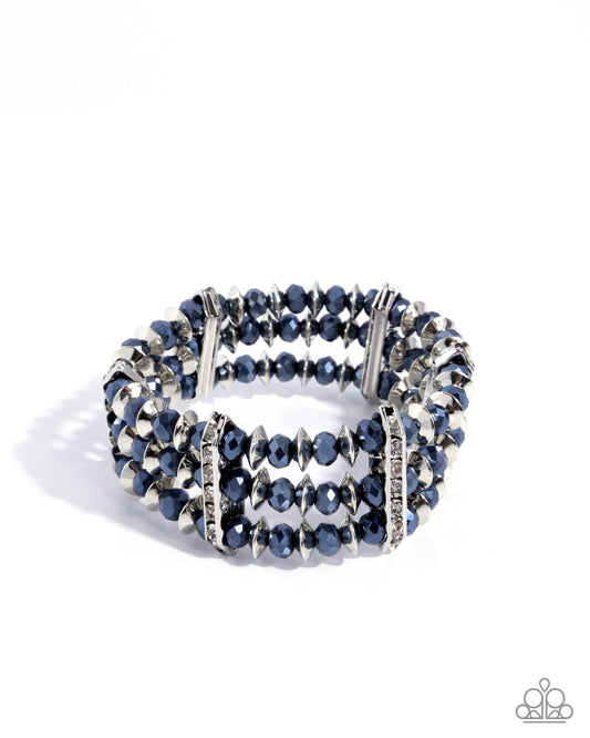 Strategic Stack blue beaded bracelet with silver discs and white rhinestone accents - Paparazzi Accessories at Jewelry by Bretta