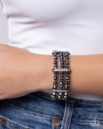 Strategic Stack blue beaded bracelet with silver discs and white rhinestone accents - Paparazzi Accessories at Jewelry by Bretta