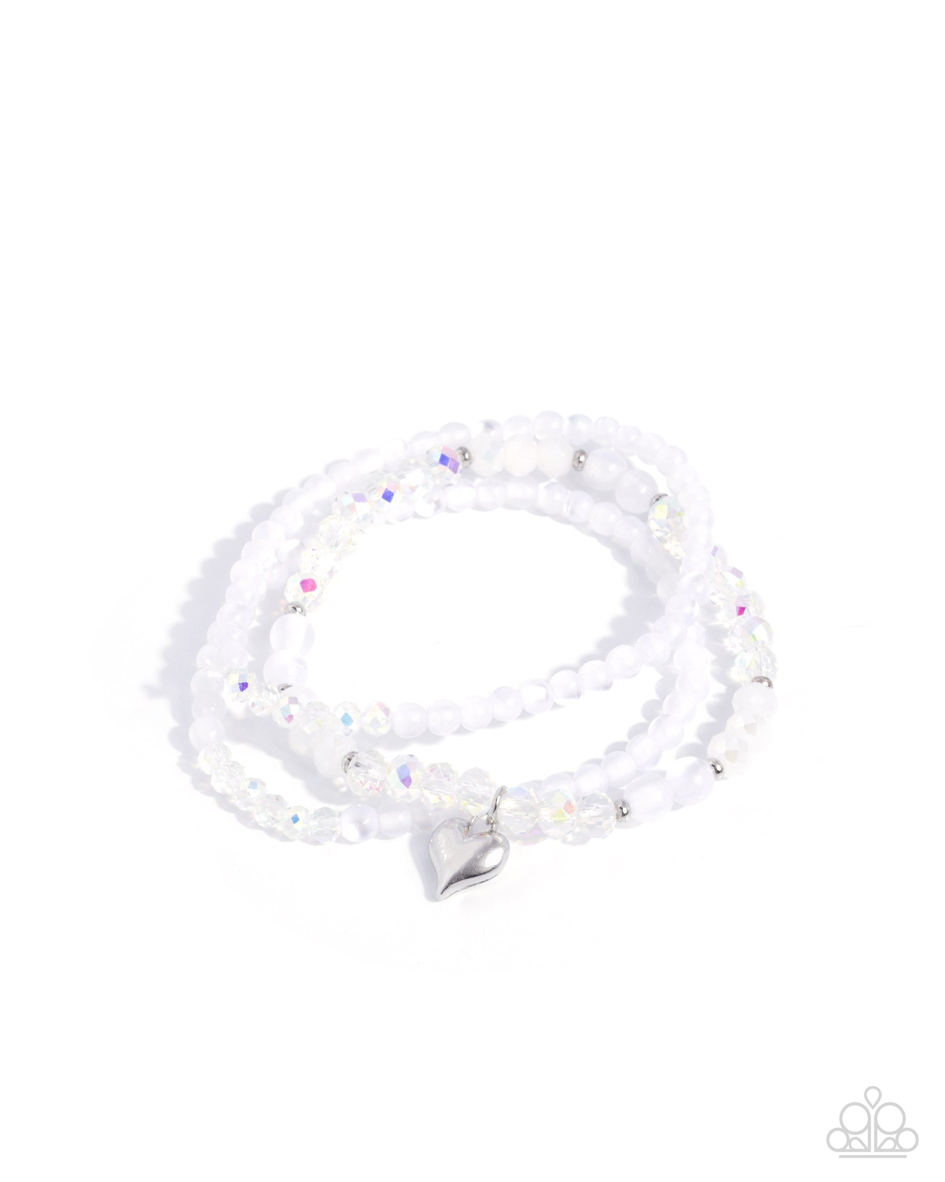 White beaded bracelet with silver clasp on a white background