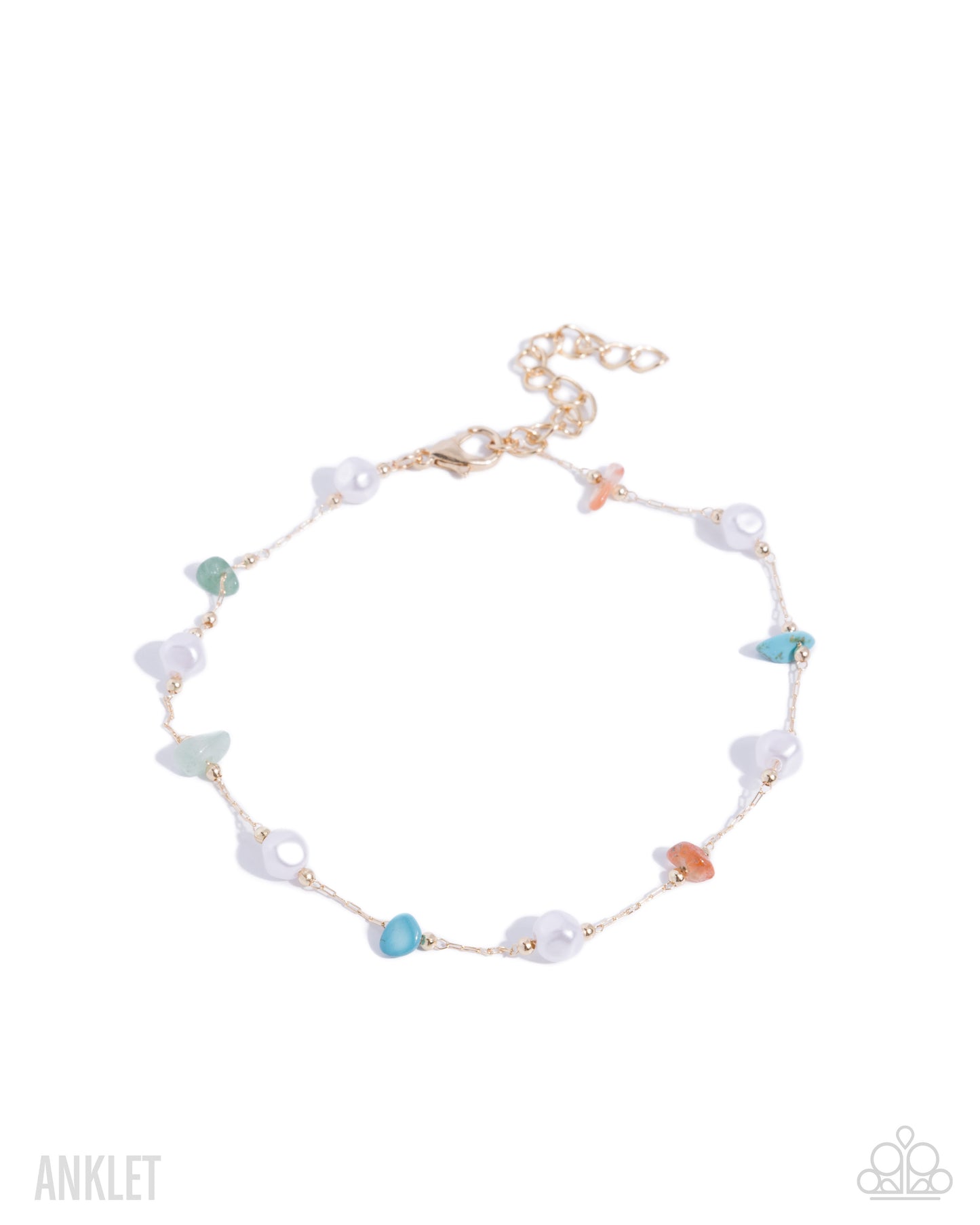 Multicolored beaded anklet on a white background