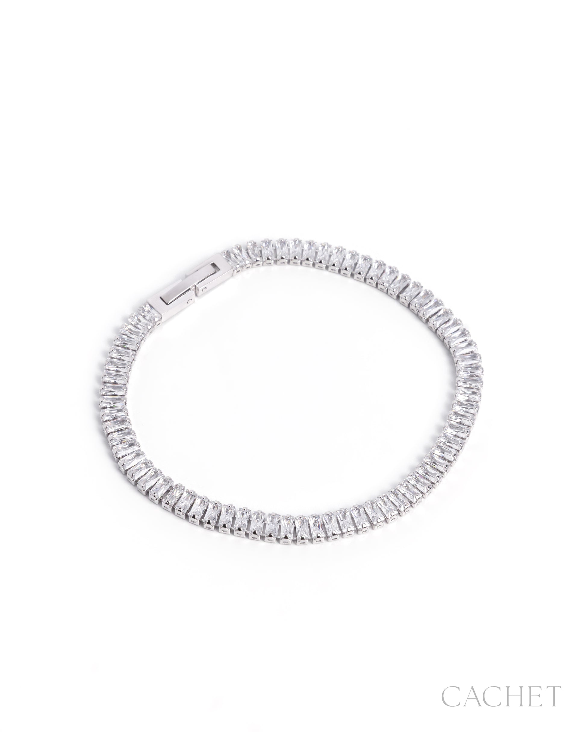 Diamond bracelet on a white background with 'Cachet' branding.