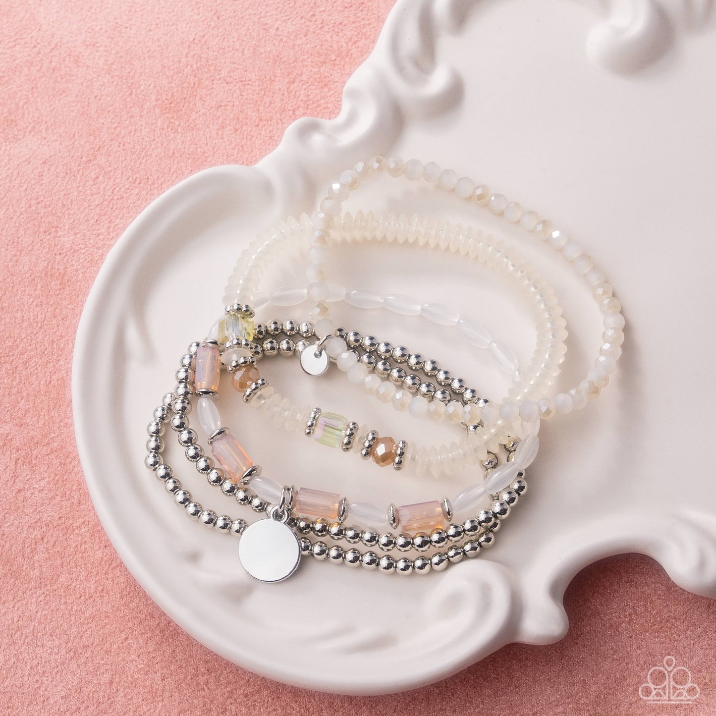 Semester Strands white bracelet set styled on wrist