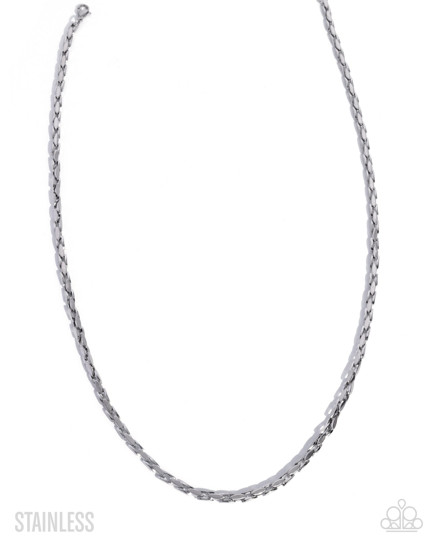 Silver chain necklace on a white background