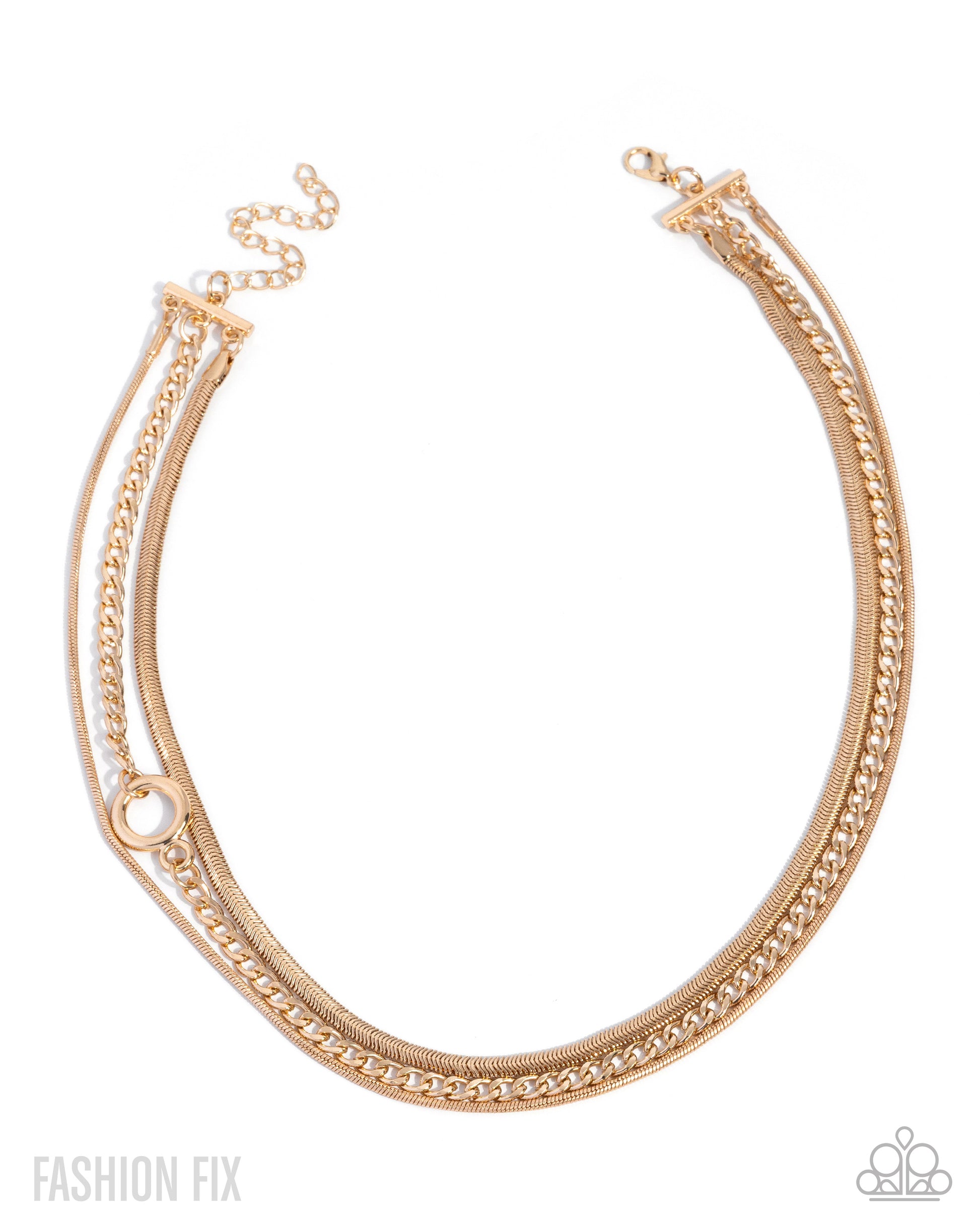 Gold chain necklace on a white background with 'Fashion Fix' branding.