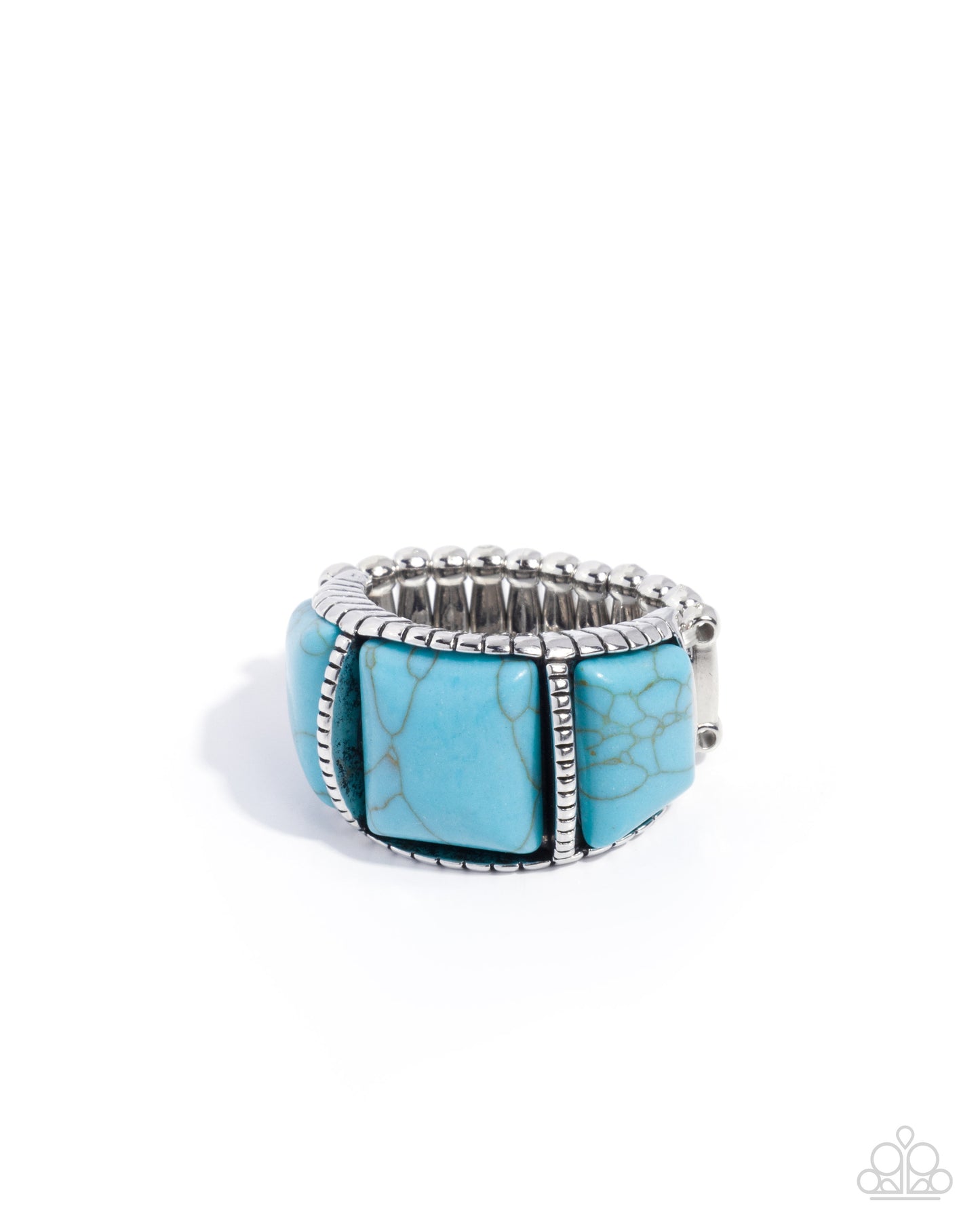 Turquoise ring with silver band on a white background
