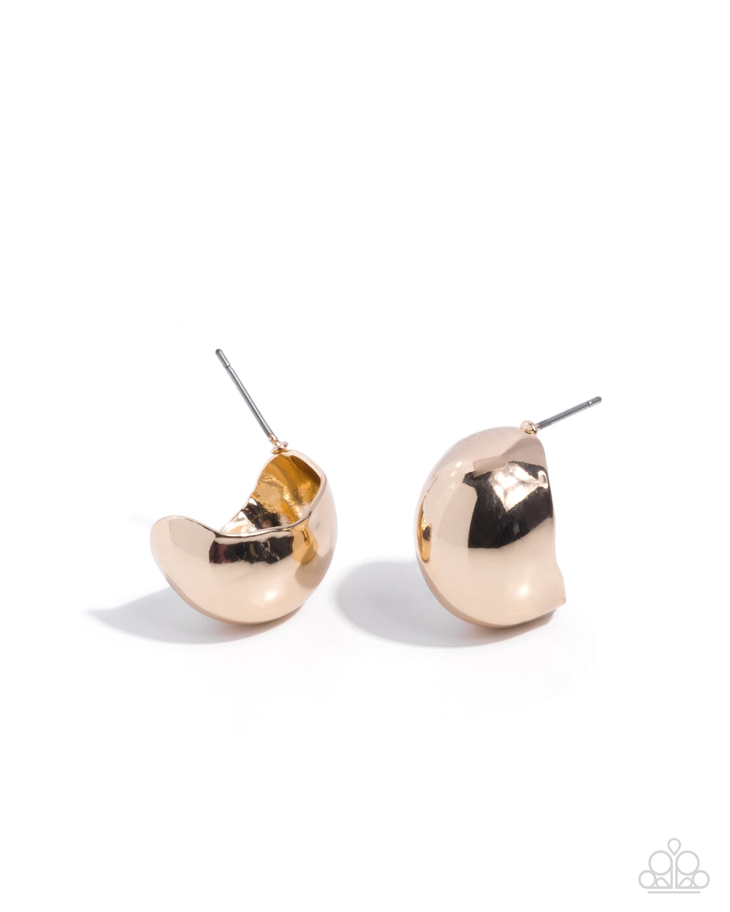 Gold half-circle earrings on a white background