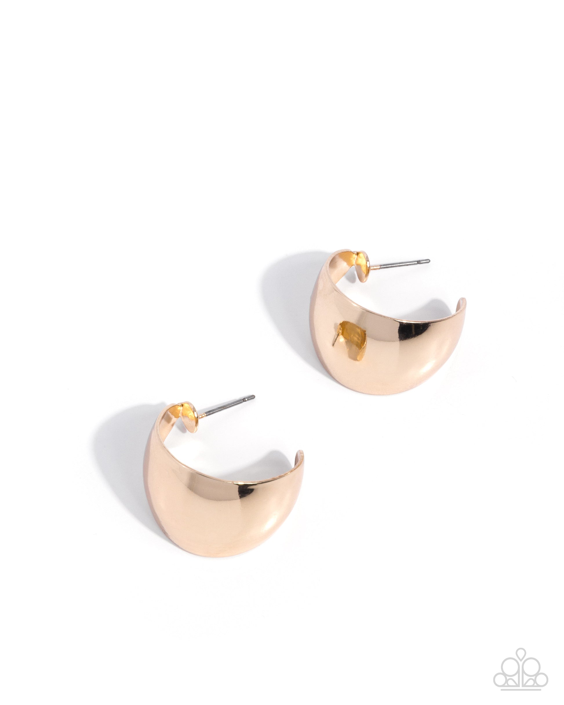 Pair of gold hoop earrings on a white background