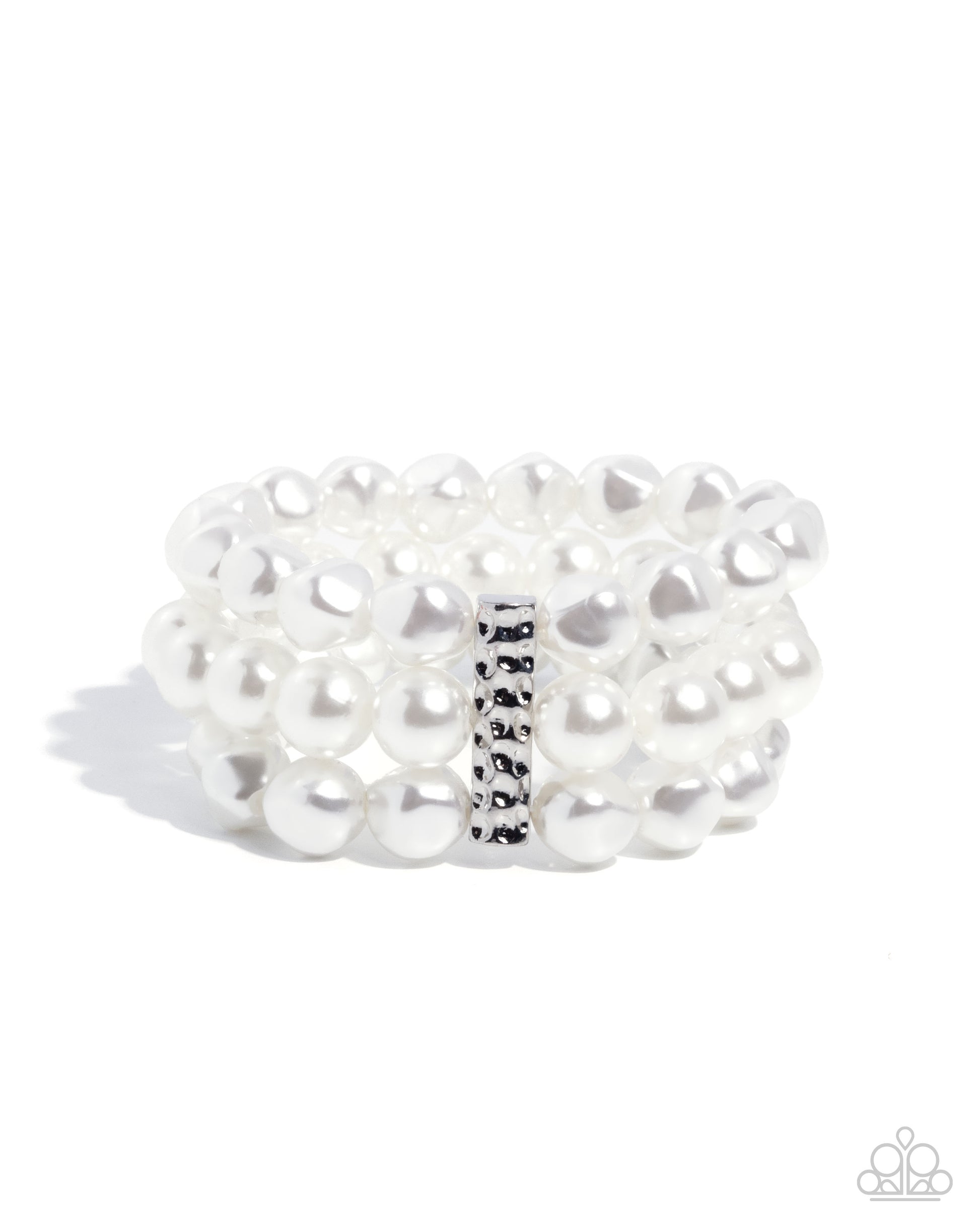 White pearl bracelet with silver clasp on a white background