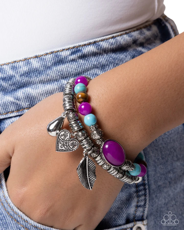 Seasonal Selfie purple natural stone bracelet set worn on the wrist