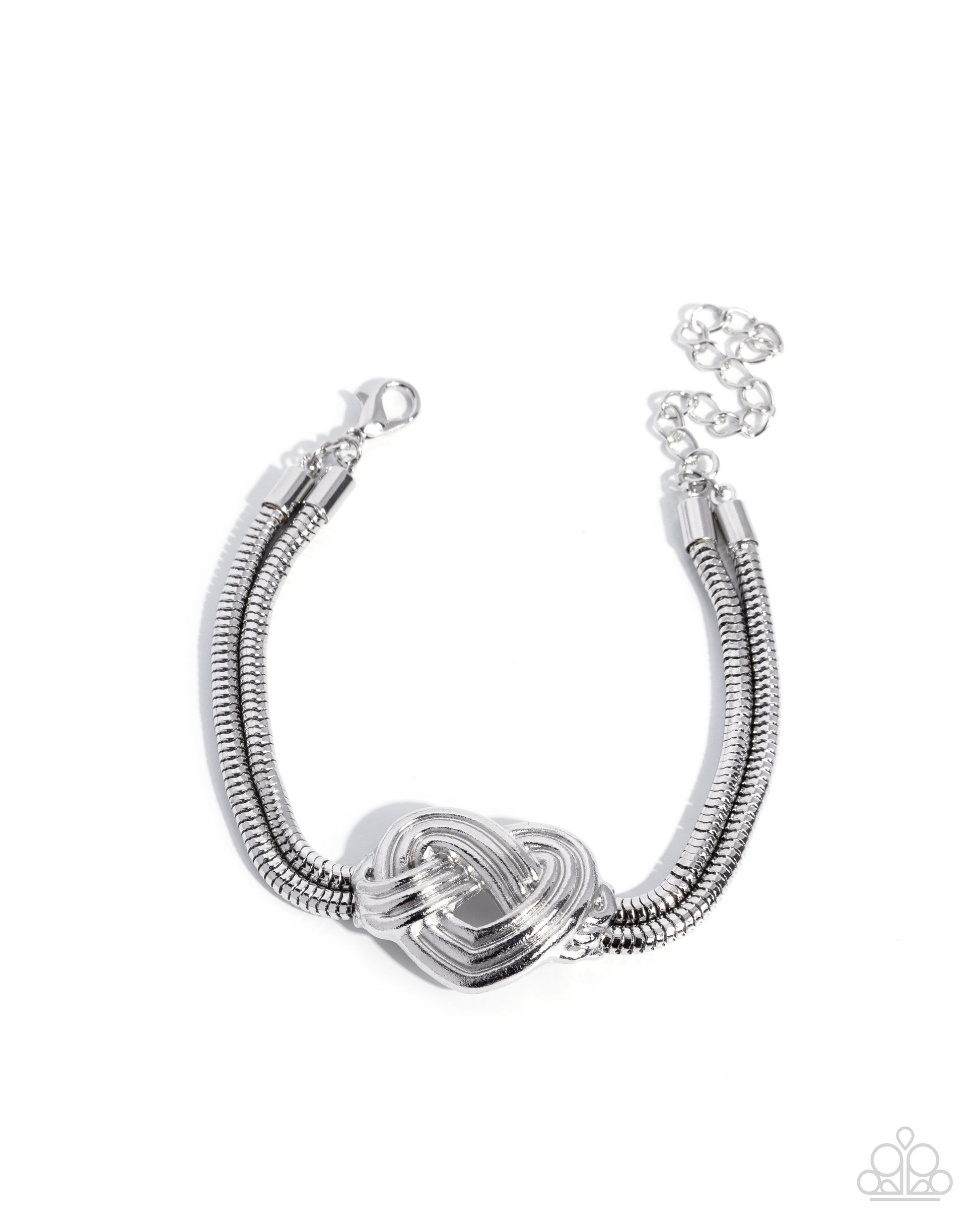 Silver bracelet with a heart-shaped clasp on a white background