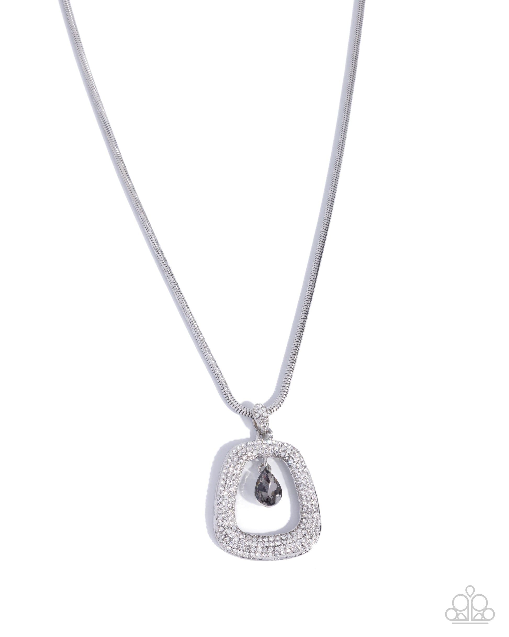 Silver necklace with a heart-shaped pendant on a white background