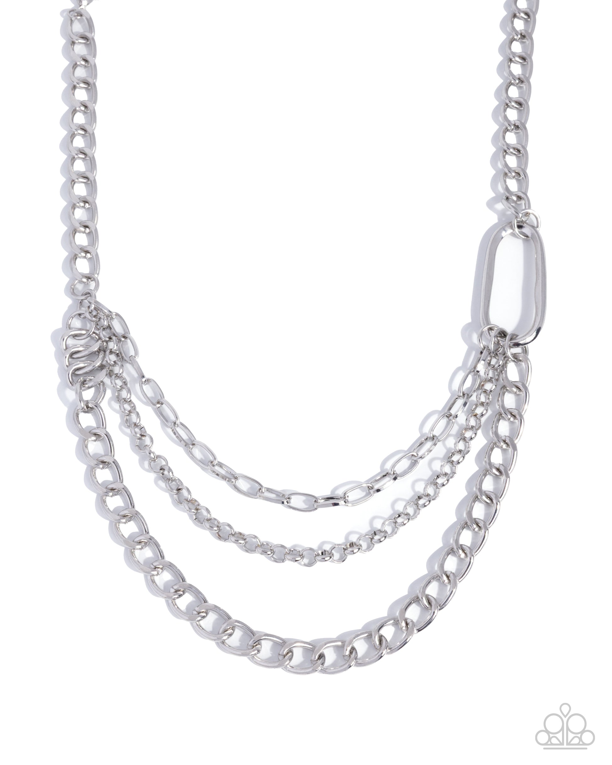 Silver chain necklace on a white background