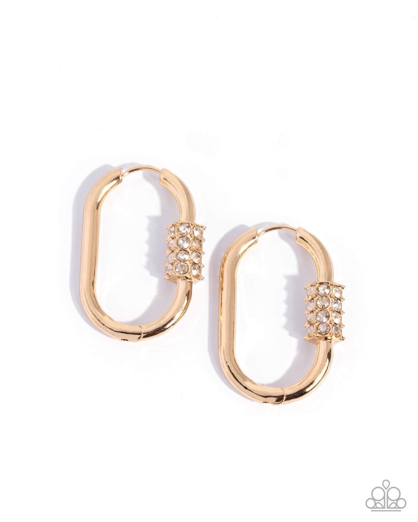 Gold hoop earrings with gemstone accents on a white background