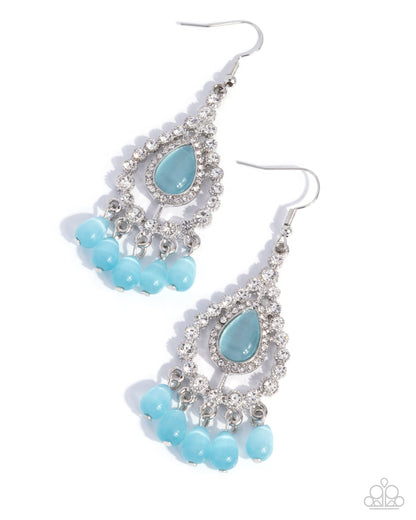 Pair of blue and silver earrings on a white background