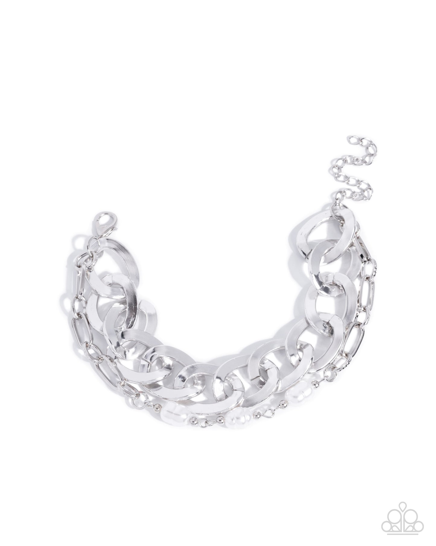White baroque pearl and silver chain bracelet
