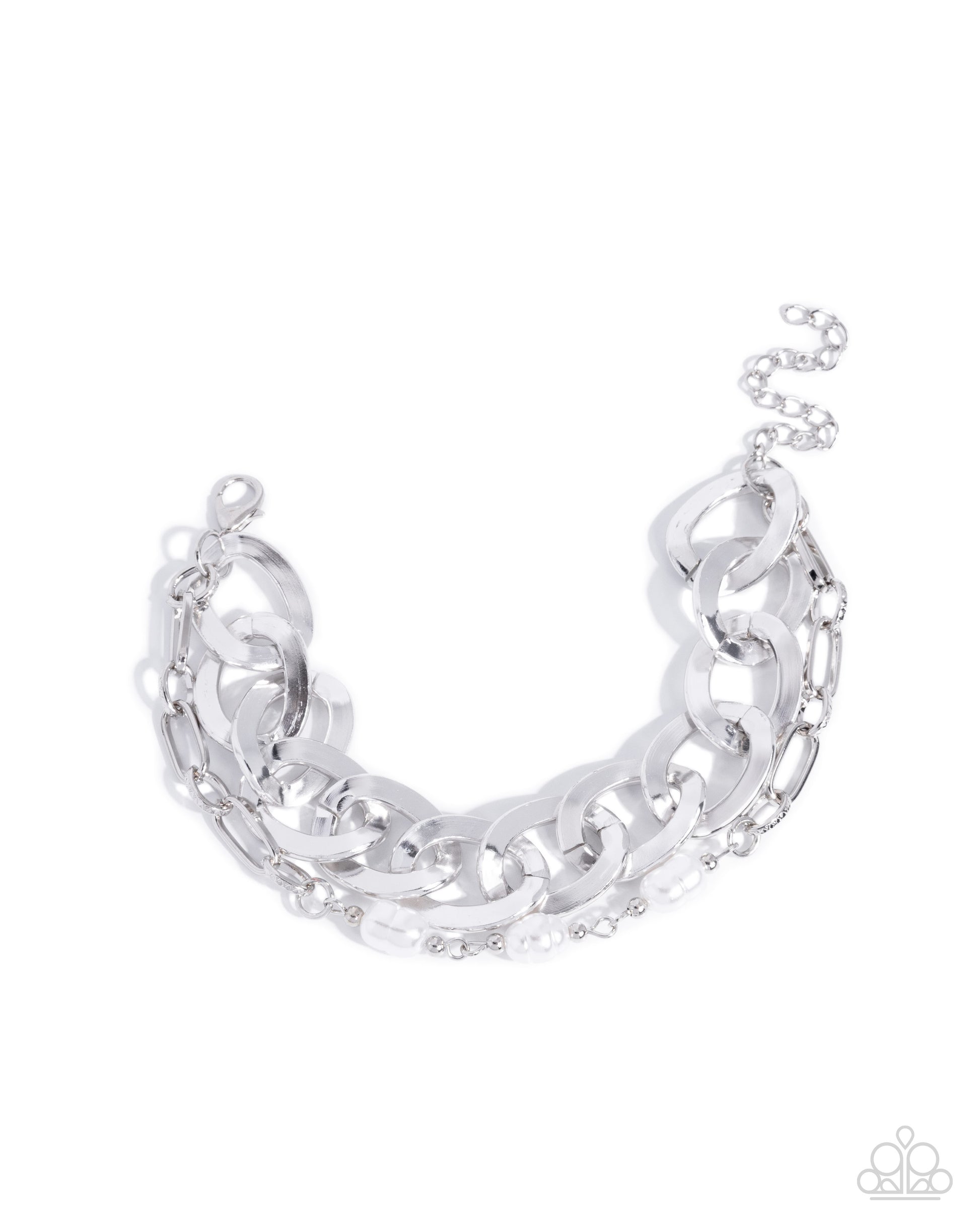 White baroque pearl and silver chain bracelet
