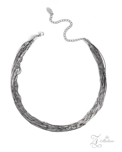 A silver-toned multi-strand wire choker necklace with an adjustable chain extender and lobster clasp, displayed on a clean white background.
