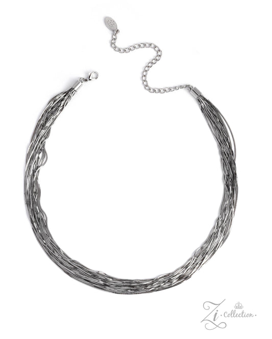 A silver-toned multi-strand wire choker necklace with an adjustable chain extender and lobster clasp, displayed on a clean white background.