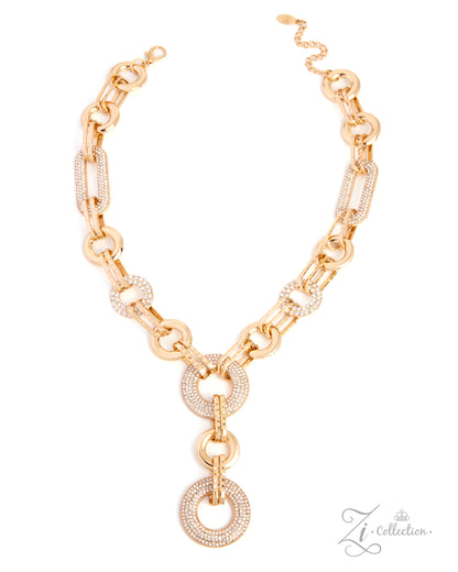 Magnate Paparazzi Zi Collection oversized silver and gold links with white rhinestones - necklace