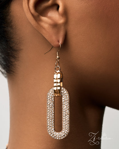 Magnate Paparazzi Zi Collection oversized silver and gold links with white rhinestones - matching earrings