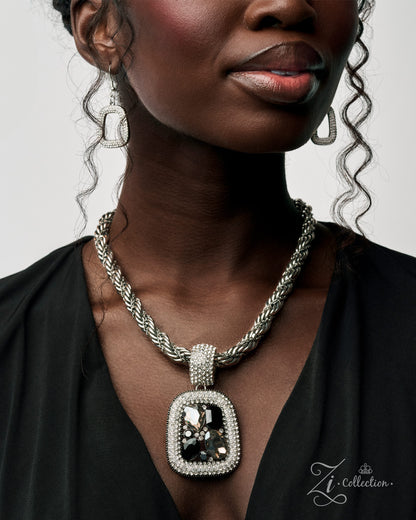 Savant Paparazzi Zi Collection silver chains and an abstract pendant with black and white gems - detail view 1