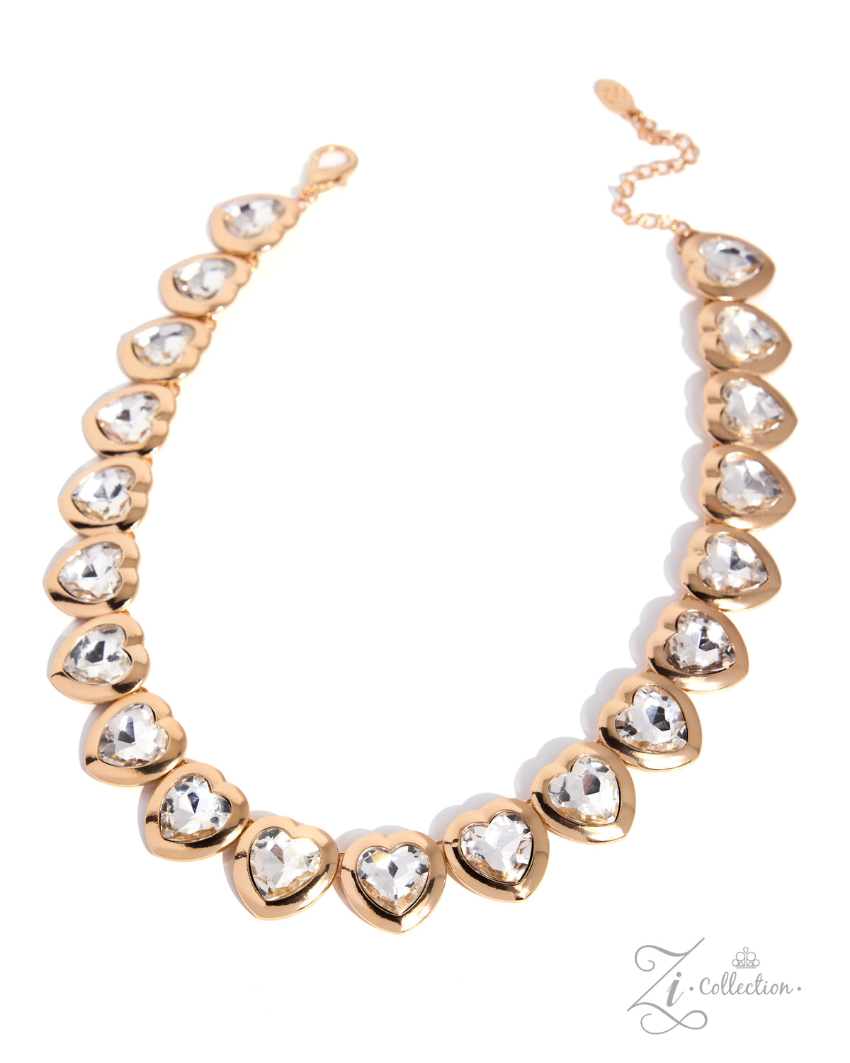 Enthusiast Paparazzi Zi Collection white heart-shaped gems in smooth gold frames - necklace