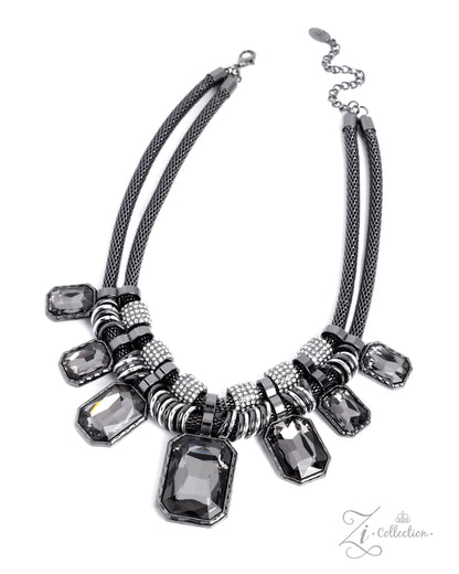 Iconoclast Paparazzi Zi Collection layered gunmetal mesh chains with smoky gray gems - necklace