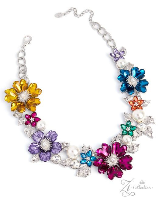 Reveler Paparazzi Zi Collection colorful floral frames with pearls and rhinestones - necklace