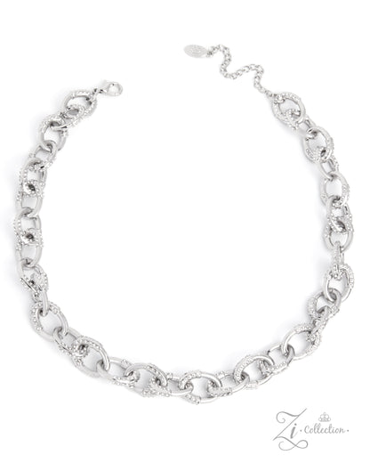 Virtuoso Paparazzi Zi Collection interlocking silver links lined with white rhinestones - necklace