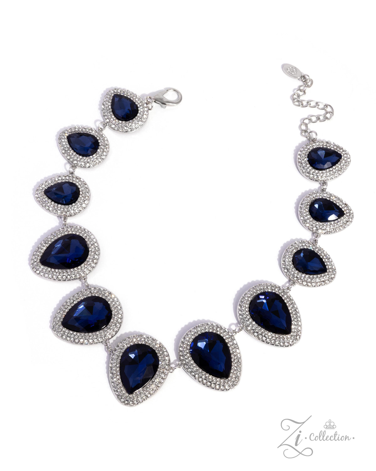 Sovereigness Paparazzi Zi Collection blue teardrop gems framed with white rhinestones - necklace