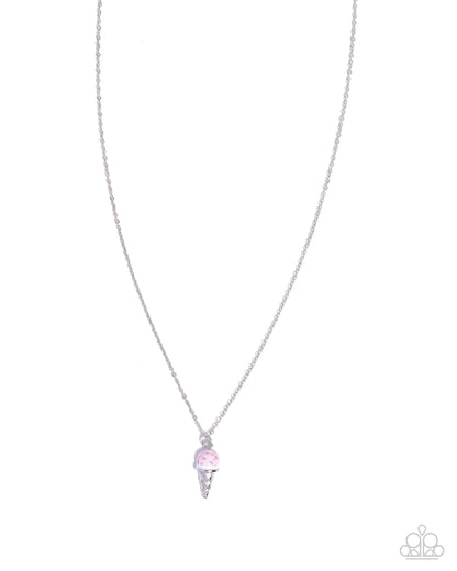 Necklace with a pink heart pendant on a white background