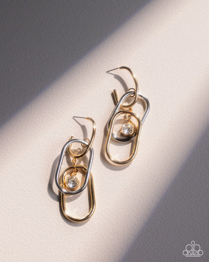 Luminescent Legato mixed-metal linked drop earrings with gold, silver and rhinestone accents by Jewelry by Bretta