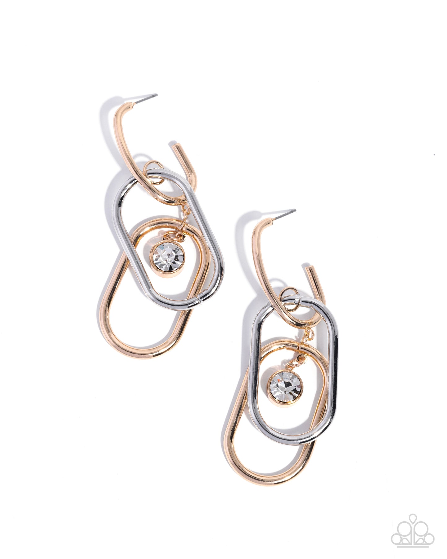 Luminescent Legato mixed-metal linked drop earrings with gold, silver and rhinestone accents by Jewelry by Bretta